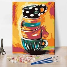 26 X TISHIRON COFFEE CUP PAINT BY NUMBERS FOR ADULTS BEGINNERS KITS DIY OIL PAINTING KIT COFFEE TIME CANVAS ACRYLIC PIGMENT ARTS CRAFT FOR HOME WALL DECOR CHRISTMAS GIFT 16X20 INCH - TOTAL RRP £130: