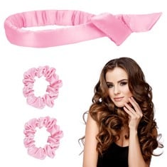 27 X URAQT HEATLESS CURLING ROD HEADBAND, NO HEAT HAIR CURLER FOR LONG HAIR, SOFT SILK RIBBON SLEEPING HAIR ROLLERS WAVE CURLS LAZY CURLER SET, DIY HAIR STYLING TOOLS (PINK) - TOTAL RRP £112: LOCATIO