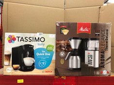 TASSIMO BY BOSCH SUNY 'SPECIAL EDITION' TAS3102GB COFFEE MACHINE,1300 WATT, 0.8 LITRE - BLACK + MELITTA 1012 06 AROMA ELEGANCE THERM DELUXE FILTER COFFEE MACHINE, PLASTIC, 1520 W, 1.2 LITERS, BLACK/B