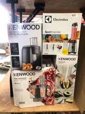 QUANTITY OF ASSORTED KITCHEN ITEMS TO INCLUDE KENWOOD FOOD PROCESSOR ATTACHMENT : LOCATION - TABLES