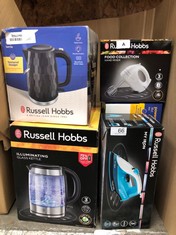 QUANTITY OF KITCHEN & APPLIANCES ITEMS TO INCLUDE RUSSELL HOBBS FOOD COLLECTION ELECTRIC HAND MIXER WITH 6 SPEEDS, EASY RELEASE BUTTON, FINGERTIP SPEED CONTROL, CHROME BEATERS, WRAP AROUND CORD STORA