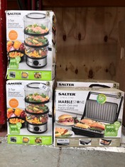 QUANTITY OF KITCHEN & APPLIANCES ITEMS TO INCLUDE SALTER MARBLESTONE HEALTH GRILL – NON-STICK PANINI MAKER, NO OIL NEEDED, FLOATING HINGE FOR LARGER FOODS, AUTOMATIC TEMPERATURE CONTROL, BUILT-IN REM