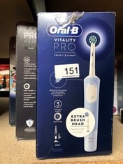 QUANTITY OF HEALTH & BEAUTY ITEMS TO INCLUDE ORAL-B VITALITY PRO ELECTRIC TOOTHBRUSHES ADULTS, 1 HANDLE, 2 TOOTHBRUSH HEADS, 3 BRUSHING MODES INCLUDING SENSITIVE PLUS, 2 PIN UK PLUG, BLUE: LOCATION -