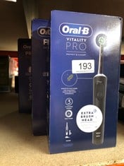 QUANTITY OF HEALTH & BEAUTY ITEMS TO INCLUDE ORAL-B VITALITY PRO ELECTRIC TOOTHBRUSHES FOR ADULTS, FOR HIM / HER, 1 HANDLE, 2 TOOTHBRUSH HEADS, 3 BRUSHING MODES INCLUDING SENSITIVE PLUS, 2 PIN UK PLU