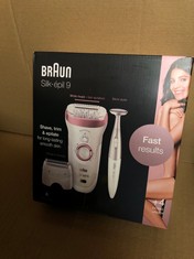 BRAUN SILK-PIL 9 EPILATOR FOR LONG-LASTING HAIR REMOVAL WITH ELECTRIC SHAVER & TRIMMER & BIKINI TRIMMER, 100% WATERPROOF, UK 2 PIN PLUG, 9-890, WHITE.: LOCATION - C