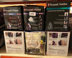 QUANTITY OF KITCHEN & APPLIANCES ITEMS TO INCLUDE RUSSELL HOBBS CORDLESS STEAM IRON WITH ONE TEMP TECHNOLOGY, FAST 6 SECOND CHARGE, CERAMIC SOLEPLATE, 210G STEAM SHOT, 45G CONTINUOUS STEAM, 350ML WAT