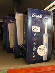 QUANTITY OF HEALTH & BEAUTY ITEMS TO INCLUDE ORAL-B VITALITY PRO ELECTRIC TOOTHBRUSHES ADULTS, 1 HANDLE, 2 TOOTHBRUSH HEADS, 3 BRUSHING MODES INCLUDING SENSITIVE PLUS, 2 PIN UK PLUG, BLUE: LOCATION -