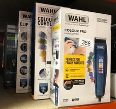 QUANTITY OF HEALTH & BEAUTY ITEMS TO INCLUDE WAHL COLOUR PRO CORDED CLIPPER, HEAD SHAVER, MEN'S HAIR CLIPPERS, COLOUR CODED GUIDES, FAMILY AT HOME HAIRCUTTING: LOCATION - D