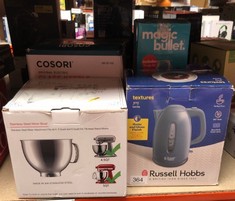 QUANTITY OF KITCHEN & APPLIANCES ITEMS TO INCLUDE RUSSELL HOBBS TEXTURES ELECTRIC 1.7L CORDLESS KETTLE (FAST BOIL 3KW, GREY PREMIUM PLASTIC, MATT & HIGH GLOSS FINISH, REMOVABLE WASHABLE ANTI-SCALE FI