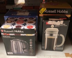 QUANTITY OF KITCHEN & APPLIANCES ITEMS TO INCLUDE RUSSELL HOBBS BRUSHED STAINLESS STEEL ELECTRIC 1.7L CORDLESS KETTLE (QUIET & FAST BOIL 3KW, REMOVABLE WASHABLE ANTI-SCALE FILTER, PUSH BUTTON LID, PE