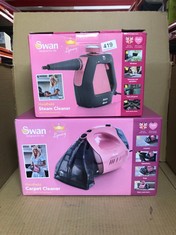 SWAN LYNSEY TV’S QUEEN OF CLEAN HANDHELD STEAM CLEANER, 9 PIECE ACCESSORY KIT, MULTI-PURPOSE CLEANING, 3 BAR STEAM PRESSURE, LIGHTWEIGHT, PORTABLE, PINK/GREY, SC17350QOCN, CLEAR + SWAN HANDHELD CARPE