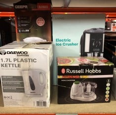 QUANTITY OF KITCHEN & APPLIANCES ITEMS TO INCLUDE RUSSELL HOBBS FOOD COLLECTION ELECTRIC MINI CHOPPER, DICES & PUREES FRUIT & VEGETABLES - RECIPES INCLUDED, 500ML, REMOVABLE DISHWASHER-SAFE BOWL, LID