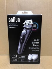 1 X BRAUN BEARD TRIMMER SERIES 9 BT9441, TRIMMER WITH BARBER TOOLS AND 180-MIN RUNTIME, RATED WHICH BEST BUY.: LOCATION - F