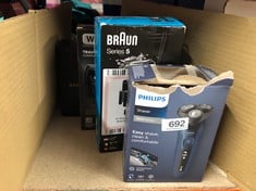 QUANTITY OF HEALTH & BEAUTY ITEMS TO INCLUDE BRAUN SERIES 5 ELECTRIC SHAVER, WITH BEARD TRIMMER, CHARGING STAND, WET & DRY, 100% WATERPROOF, EASY CLEAN SYSTEM, 2 PIN BATHROOM PLUG, 50-M4500CS, MINT R