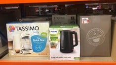 QUANTITY OF KITCHEN & APPLIANCES ITEMS TO INCLUDE PHILIPS SERIES 3000 KETTLE, 2200W, 1.7 LITRE FAMILY SIZE, SPRING LID, FAST BOILING, LIGHT INDICATOR, REMOVABLE FILTER, PIROUETTE BASE, WATER AND CUP