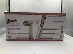 SHARK FLEXSTYLE 5-IN-1 AIR STYLER & HAIR DRYER WITH AUTO-WRAP CURLERS, PADDLE BRUSH, OVAL BRUSH, CONCENTRATOR, DIFFUSER AND STORAGE CASE, NO HEAT DAMAGE, STONE HD440 SLUK.: LOCATION - TOP 50 RACK