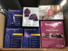 QUANTITY OF KITCHEN & APPLIANCES ITEMS TO INCLUDE TOWER T22008 CERAGLIDE CORDLESS STEAM IRON WITH CERAMIC SOLEPLATE AND VARIABLE STEAM FUNCTION, 2400 W, PURPLE: LOCATION - B