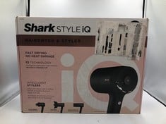 SHARK STYLE IQ HAIR DRYER & STYLER 3-IN-1 WITH STYLE BRUSH, CONCENTRATOR & CURL-DEFINING DIFFUSER, IONIC, FAST DRYING, NO HEAT DAMAGE, COOL SHOT, AUTO HEAT & AIRFLOW SETTINGS, BLACK/ROSE GOLD HD120UK