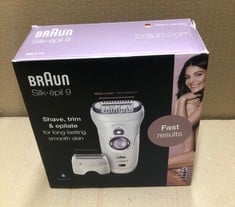 BRAUN SILK-ÉPIL 9 EPILATOR, FOR LONG-LASTING HAIR REMOVAL WITH 40 TWEEZERS, ELECTRIC SHAVER & TRIMMER, COOLING GLOVE, WET & DRY, 100% WATERPROOF, GIFTS FOR WOMEN, 9-710, WHITE.: LOCATION - B