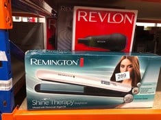 QUANTITY OF HEALTH & BEAUTY ITEMS TO INCLUDE REMINGTON SHINE THERAPY HAIR STRAIGHTENER WITH ADVANCED CERAMIC COATING INFUSED WITH MOROCCAN ARGAN OIL FOR SLEEK & SMOOTH GLIDE, FLOATING PLATES, DIGITAL