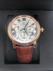 MENS LOUIS LACOMBE CHRONOGRAPH WATCH - MULTI FUNCTION DIAL WITH DATE - ROMAN NUMERAL DIAL - LEATHER STRAP - GIFT BOX - EST £420:: LOCATION - TOP 50 RACK