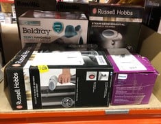 QUANTITY OF KITCHEN & APPLIANCES ITEMS TO INCLUDE RUSSELL HOBBS STEAM GENIE HANDHELD CLOTHES STEAMER, NO IRONING BOARD NEEDED, READY TO USE IN 45S, 200ML DETACHABLE WATER TANK, COMPACT GARMENT STEAME