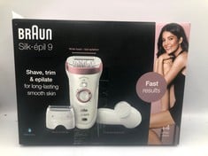 BRAUN SILK EPIL 9 EPILATOR HAIR REMOVAL, INCLUDES FACIAL CLEANSING BRUSH HIGH FREQUENCY MASSAGE CAP SHAVER AND TRIMMER HEAD, CORDLESS, WET & DRY, 100% WATERPROOF, UK 2 PIN PLUG, 9-880, WHITE/PINK.: L