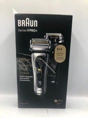 BRAUN SERIES 9 PRO ELECTRIC SHAVER WITH 3+1 HEAD, PROLIFT TRIMMER, CHARGING STAND & TRAVEL CASE, SONIC TECHNOLOGY, UK 2 PIN PLUG, 9417S, SILVER RAZOR.: LOCATION - TOP 50 RACK