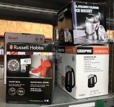 QUANTITY OF KITCHEN & APPLIANCES ITEMS TO INCLUDE RUSSELL HOBBS CREAM STAINLESS STEEL ELECTRIC 1.7L CORDLESS KETTLE (QUIET & FAST BOIL 3KW, REMOVABLE WASHABLE ANTI-SCALE FILTER, PUSH BUTTON LID, PERF