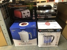 QUANTITY OF KITCHEN & APPLIANCES ITEMS TO INCLUDE RUSSELL HOBBS 22851 BRITA FILTER PURITY ELECTRIC KETTLE, ILLUMINATING FILTER KETTLE WITH BRITA MAXTRA CARTRIDGE INCLUDED, 3000 W, 1.5 LITRE, PLASTIC: