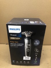 PHILIPS SHAVER SERIES 9000 PRESTIGE WET & DRY ELECTRIC SHAVER LIFT & CUT SHAVING SYSTEM SKIN IQ TECHNOLOGY, BEARD STYLER, NOSE TRIMMER, QI CHARGING PAD, MODEL SP9885/35 BRIGHT CHROME BRUSHED.: LOCATI