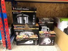 QUANTITY OF KITCHEN & APPLIANCES ITEMS TO INCLUDE RUSSELL HOBBS FOOD COLLECTION ELECTRIC HAND MIXER WITH 6 SPEEDS, EASY RELEASE BUTTON, FINGERTIP SPEED CONTROL, CHROME BEATERS, WRAP AROUND CORD STORA