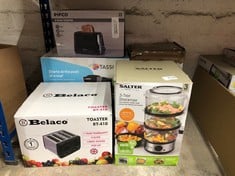 QUANTITY OF KITCHEN & APPLIANCES ITEMS TO INCLUDE SALTER 3-TIER ELECTRIC FOOD STEAMER, 7.5L, BPA-FREE, 500W, INCLUDES RICE BOWL, STACKABLE STEAMING BASKETS, 60 MINUTE TIMER, HEALTHY COOKING, SILVER: