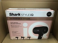 SHARK STYLE IQ HAIR DRYER & STYLER 3-IN-1 WITH STYLE BRUSH, CONCENTRATOR & CURL-DEFINING DIFFUSER, IONIC, FAST DRYING, NO HEAT DAMAGE, COOL SHOT, AUTO HEAT & AIRFLOW SETTINGS, BLACK/ROSE GOLD HD120UK