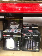 QUANTITY OF KITCHEN & APPLIANCES ITEMS TO INCLUDE RUSSELL HOBBS GROOVE ELECTRIC 1.7L CORDLESS KETTLE (FAST BOIL 3KW, BLACK TEXTURED PLASTIC WITH BRUSHED GOLD ACCENTS, REMOVABLE WASHABLE ANTI-SCALE FI