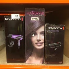 QUANTITY OF HEALTH & BEAUTY ITEMS TO INCLUDE REMINGTON HAIR DRYER IONIC (POWERFUL, FAST PROFESSIONAL STYLING, DIFFUSER, CONCENTRATOR, IONIC CONDITIONING FOR FRIZZ FREE HAIR, 3 HEAT / 2 SPEED SETTINGS