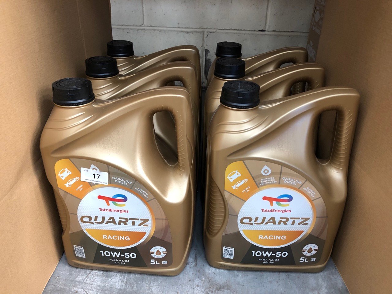 6X TOTAL ENERGIES QUARTZ RACING ENGINE OIL 10W-50 5L - COLLECTION ONLY - LOCATION BACK WALL