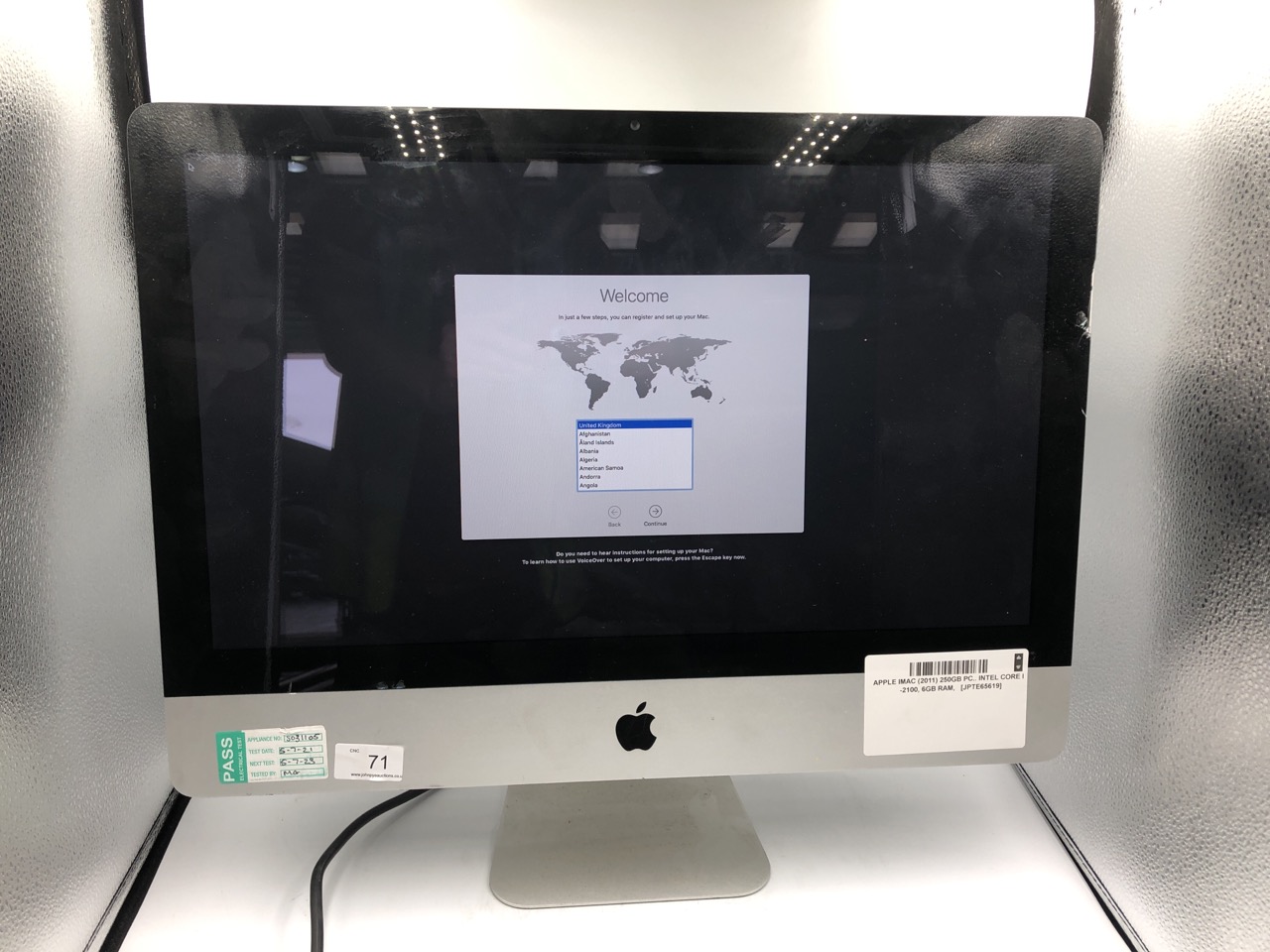 APPLE IMAC 2011 250GB PC INTEL CORE I3-2100 6GB RAM  - COLLECTION ONLY - LOCATION RIGHT RACK