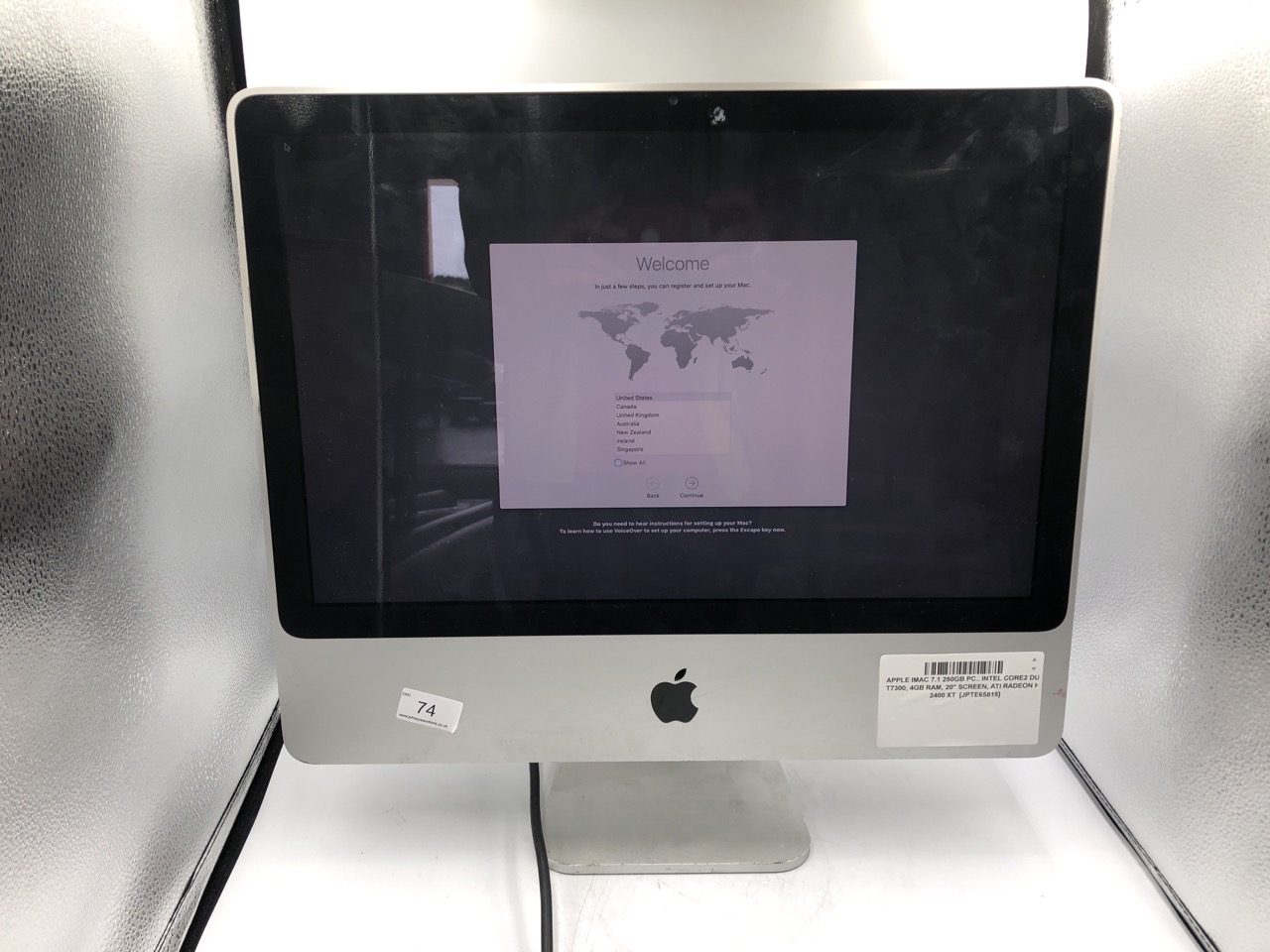 APPLE IMAC 7.1 250GB PC INTEL CORE2 DUO 4GB RAM 20" SCREEN ATI RADEON HD 2400XT 250GB STORAGE  - COLLECTION ONLY - LOCATION RIGHT RACK