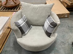 ROUND BACK SWIVEL ARMCHAIR IN LIGHT GREY FABRIC