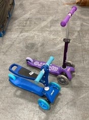 MINI MICRO SCOOTER IN PURPLE TO INCLUDE EVO BLUE RIDE ON SCOOTER