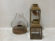 3 X ASSORTED NKUKU ITEMS TO INCLUDE MARO BRASS LANTERN - ANTIQUE BRASS - SMALL (ML4801)