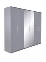 PRAGUE 6 DOOR WARDROBE GREY GLOSS & WHITE GLOSS BOXES 1-5 (KERBSIDE PALLET DELIVERY)