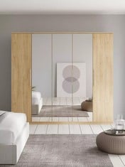 PRAGUE 5 DOOR WARDROBE WITH MIRROR OAK BOXES 1-5 (KERBSIDE PALLET DELIVERY)