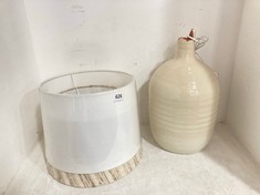 STONE THE CROWS LARGE BARREL LAMPSHADE PASTEL BEIGE TO INCLUDE 2 X LAMP SHADES 1 X WHITE, 1 X NATURAL CHECK