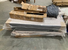 PALLET OF ASSORTED ITEMS TO INCLUDE GREY FABRIC DIVAN BED BASE (KERBSIDE PALLET DELIVERY)