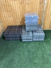 5 X GARDEN GREY MIXED RATTAN STOOLS WITH 2 GREY CUSHIONS TO INCLUDE BROWN MIX RATTAN TABLE