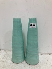 STONE THE CROWS TALL VASES MINT GREEN SET OF 2