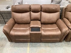 MONTE POWER RECLINER 2 SEATER SOFA WITH CONSOLE IN BROWN FAUX SUEDE RRP- £799