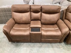 MONTE POWER RECLINER 2 SEATER SOFA WITH CONSOLE IN BROWN FAUX SUEDE RRP- £799